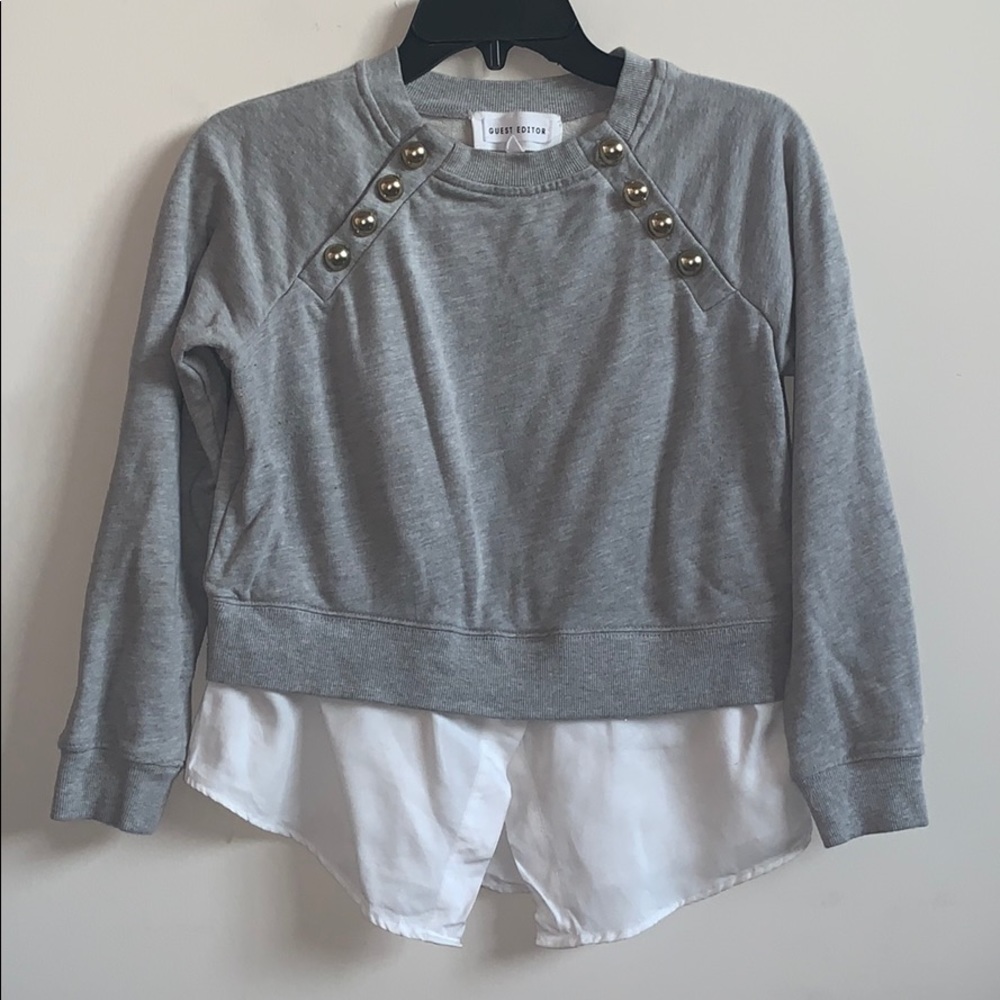 Guest Editor Gray Layered Shirt-tail Sweatshirt